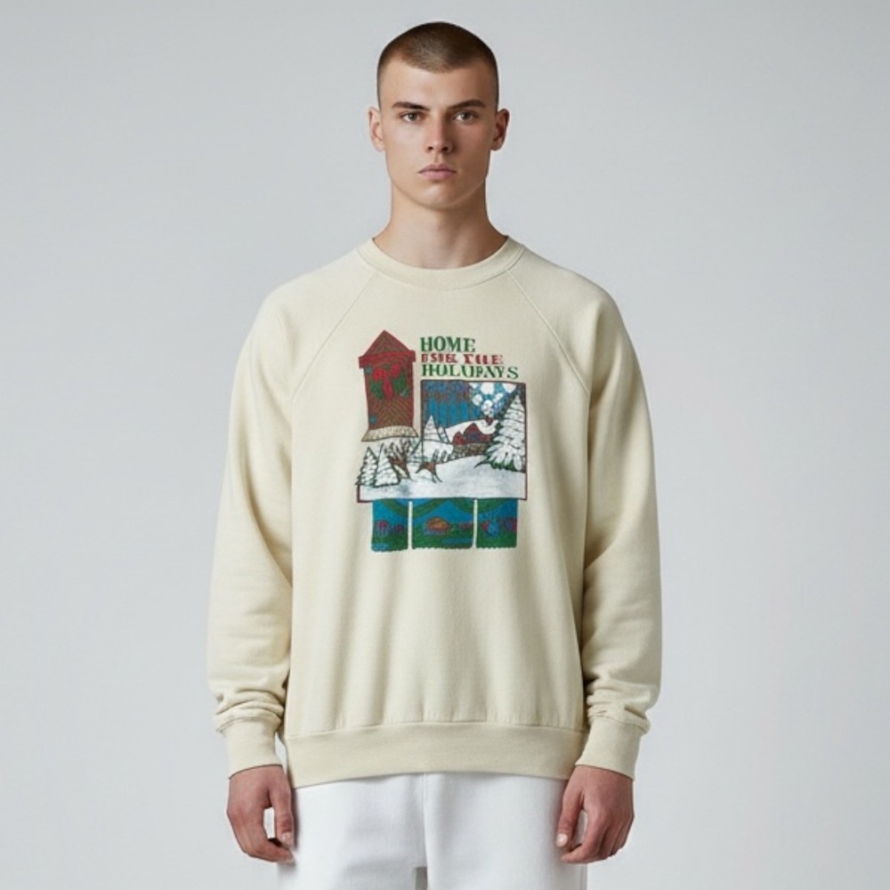 VTG Fruit Of The Loom Sweater Mens XL Home For The Holidays Sweatshirt‎ Made USA